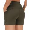imageTHE GYM PEOPLE High Waist Yoga Shorts for Womens Tummy Control Fitness Athletic Workout Running Shorts with Deep PocketsCharcoal Brown