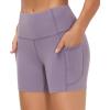 imageTHE GYM PEOPLE High Waist Yoga Shorts for Womens Tummy Control Fitness Athletic Workout Running Shorts with Deep PocketsCrystal Purple