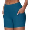 imageTHE GYM PEOPLE High Waist Yoga Shorts for Womens Tummy Control Fitness Athletic Workout Running Shorts with Deep PocketsDark Blue Green