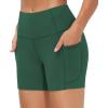 imageTHE GYM PEOPLE High Waist Yoga Shorts for Womens Tummy Control Fitness Athletic Workout Running Shorts with Deep PocketsDark Green