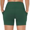 imageTHE GYM PEOPLE High Waist Yoga Shorts for Womens Tummy Control Fitness Athletic Workout Running Shorts with Deep PocketsDark Green