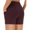imageTHE GYM PEOPLE High Waist Yoga Shorts for Womens Tummy Control Fitness Athletic Workout Running Shorts with Deep PocketsDark Red