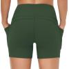imageTHE GYM PEOPLE High Waist Yoga Shorts for Womens Tummy Control Fitness Athletic Workout Running Shorts with Deep PocketsDeep Green