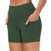 imageTHE GYM PEOPLE High Waist Yoga Shorts for Womens Tummy Control Fitness Athletic Workout Running Shorts with Deep PocketsDeep Green