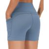 imageTHE GYM PEOPLE High Waist Yoga Shorts for Womens Tummy Control Fitness Athletic Workout Running Shorts with Deep PocketsGrey Blue