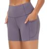 imageTHE GYM PEOPLE High Waist Yoga Shorts for Womens Tummy Control Fitness Athletic Workout Running Shorts with Deep PocketsGrey Purple