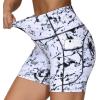 imageTHE GYM PEOPLE High Waist Yoga Shorts for Womens Tummy Control Fitness Athletic Workout Running Shorts with Deep PocketsMarble White