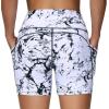 imageTHE GYM PEOPLE High Waist Yoga Shorts for Womens Tummy Control Fitness Athletic Workout Running Shorts with Deep PocketsMarble White