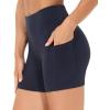 imageTHE GYM PEOPLE High Waist Yoga Shorts for Womens Tummy Control Fitness Athletic Workout Running Shorts with Deep PocketsNavy Blue