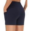imageTHE GYM PEOPLE High Waist Yoga Shorts for Womens Tummy Control Fitness Athletic Workout Running Shorts with Deep PocketsNavy Blue