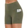imageTHE GYM PEOPLE High Waist Yoga Shorts for Womens Tummy Control Fitness Athletic Workout Running Shorts with Deep PocketsOlive Green