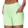 imageTHE GYM PEOPLE High Waist Yoga Shorts for Womens Tummy Control Fitness Athletic Workout Running Shorts with Deep PocketsPale Green