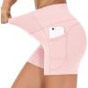 imageTHE GYM PEOPLE High Waist Yoga Shorts for Womens Tummy Control Fitness Athletic Workout Running Shorts with Deep PocketsPink