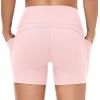 imageTHE GYM PEOPLE High Waist Yoga Shorts for Womens Tummy Control Fitness Athletic Workout Running Shorts with Deep PocketsPink