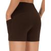 imageTHE GYM PEOPLE High Waist Yoga Shorts for Womens Tummy Control Fitness Athletic Workout Running Shorts with Deep PocketsRed Brown