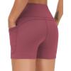 imageTHE GYM PEOPLE High Waist Yoga Shorts for Womens Tummy Control Fitness Athletic Workout Running Shorts with Deep PocketsRose Red