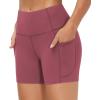 imageTHE GYM PEOPLE High Waist Yoga Shorts for Womens Tummy Control Fitness Athletic Workout Running Shorts with Deep PocketsRose Red