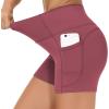 imageTHE GYM PEOPLE High Waist Yoga Shorts for Womens Tummy Control Fitness Athletic Workout Running Shorts with Deep PocketsRose Red