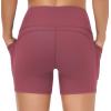 imageTHE GYM PEOPLE High Waist Yoga Shorts for Womens Tummy Control Fitness Athletic Workout Running Shorts with Deep PocketsRose Red