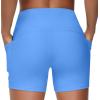 imageTHE GYM PEOPLE High Waist Yoga Shorts for Womens Tummy Control Fitness Athletic Workout Running Shorts with Deep PocketsSea Blue