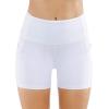 imageTHE GYM PEOPLE High Waist Yoga Shorts for Womens Tummy Control Fitness Athletic Workout Running Shorts with Deep PocketsWhite