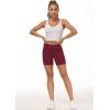 imageTHE GYM PEOPLE High Waist Yoga Shorts for Womens Tummy Control Fitness Athletic Workout Running Shorts with Deep PocketsWine Red