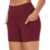 imageTHE GYM PEOPLE High Waist Yoga Shorts for Womens Tummy Control Fitness Athletic Workout Running Shorts with Deep PocketsWine Red