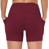 imageTHE GYM PEOPLE High Waist Yoga Shorts for Womens Tummy Control Fitness Athletic Workout Running Shorts with Deep PocketsWine Red