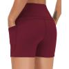 imageTHE GYM PEOPLE High Waist Yoga Shorts for Womens Tummy Control Fitness Athletic Workout Running Shorts with Deep PocketsWine Red
