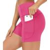 imageTHE GYM PEOPLE High Waist Yoga Shorts for Womens Tummy Control Fitness Athletic Workout Running Shorts with Deep PocketsBright Pink