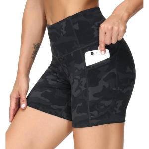 imageTHE GYM PEOPLE High Waist Yoga Shorts for Womens Tummy Control Fitness Athletic Workout Running Shorts with Deep PocketsBlack Camo