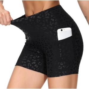 imageTHE GYM PEOPLE High Waist Yoga Shorts for Womens Tummy Control Fitness Athletic Workout Running Shorts with Deep PocketsBlack Spot Leopard
