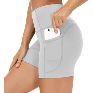 imageTHE GYM PEOPLE High Waist Yoga Shorts for Womens Tummy Control Fitness Athletic Workout Running Shorts with Deep PocketsBright Grey