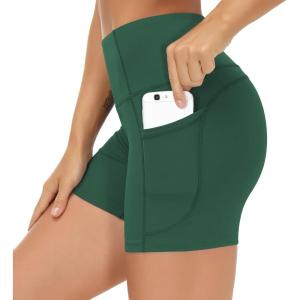 imageTHE GYM PEOPLE High Waist Yoga Shorts for Womens Tummy Control Fitness Athletic Workout Running Shorts with Deep PocketsDark Green