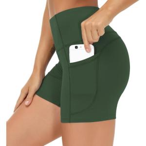 imageTHE GYM PEOPLE High Waist Yoga Shorts for Womens Tummy Control Fitness Athletic Workout Running Shorts with Deep PocketsDeep Green