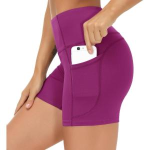 imageTHE GYM PEOPLE High Waist Yoga Shorts for Womens Tummy Control Fitness Athletic Workout Running Shorts with Deep PocketsFuchsia