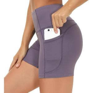 imageTHE GYM PEOPLE High Waist Yoga Shorts for Womens Tummy Control Fitness Athletic Workout Running Shorts with Deep PocketsGrey Purple