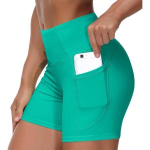 imageTHE GYM PEOPLE High Waist Yoga Shorts for Womens Tummy Control Fitness Athletic Workout Running Shorts with Deep PocketsLake Green