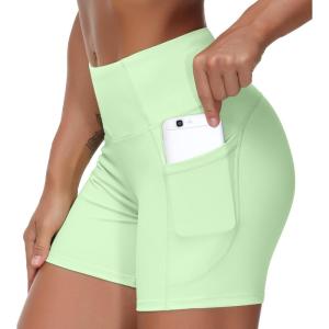 imageTHE GYM PEOPLE High Waist Yoga Shorts for Womens Tummy Control Fitness Athletic Workout Running Shorts with Deep PocketsPale Green
