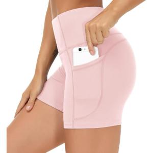 imageTHE GYM PEOPLE High Waist Yoga Shorts for Womens Tummy Control Fitness Athletic Workout Running Shorts with Deep PocketsPink