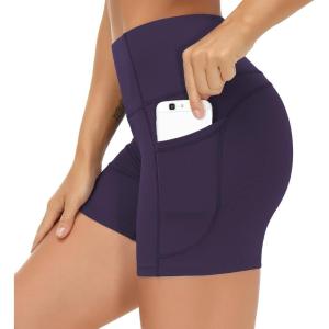 imageTHE GYM PEOPLE High Waist Yoga Shorts for Womens Tummy Control Fitness Athletic Workout Running Shorts with Deep PocketsPurple