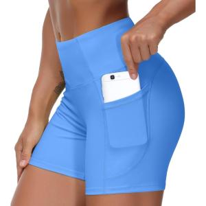 imageTHE GYM PEOPLE High Waist Yoga Shorts for Womens Tummy Control Fitness Athletic Workout Running Shorts with Deep PocketsSea Blue