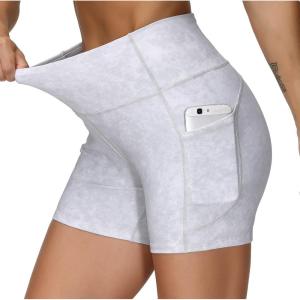 imageTHE GYM PEOPLE High Waist Yoga Shorts for Womens Tummy Control Fitness Athletic Workout Running Shorts with Deep PocketsTie Dye White